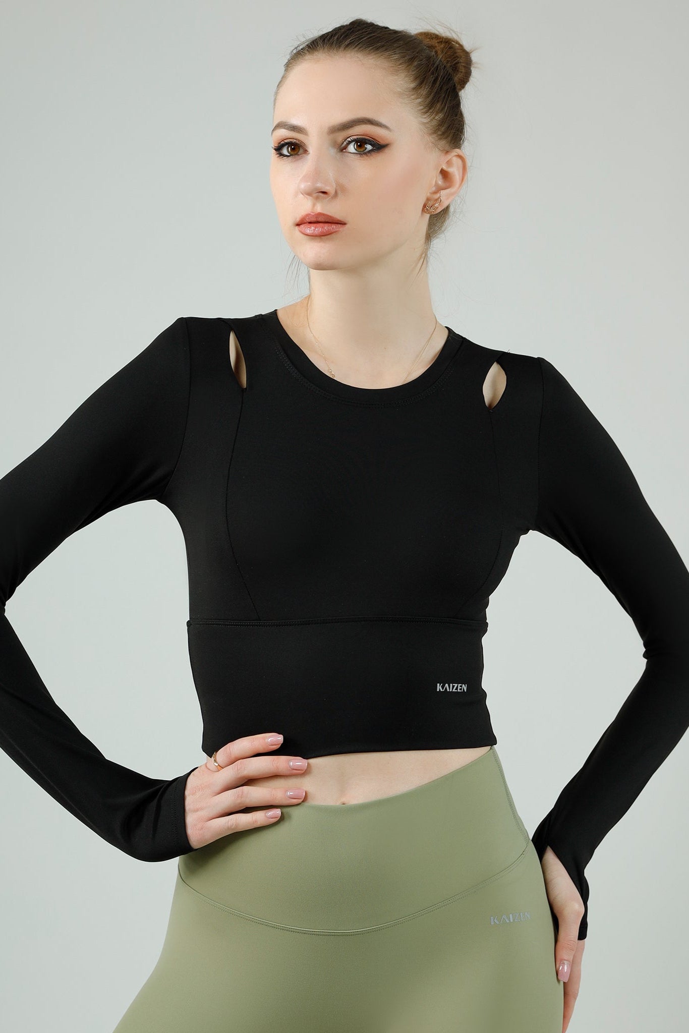 Cut-Out Long Sleeve Crop Top